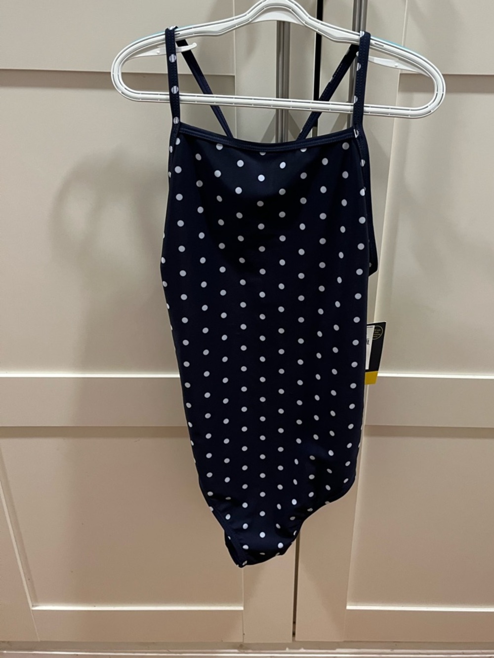 GAP girls XXL navy/white polkadot razorback swimsuit, NWT
